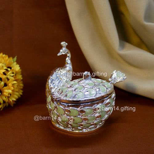 Enamel Peacock Pankh Twisted Sugar Pot