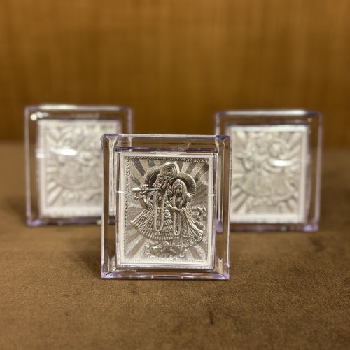 Pure Silver Radha Krishna Acrylic Frame Idol