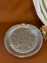 Elegant silver tray with floral carving for Indian rituals