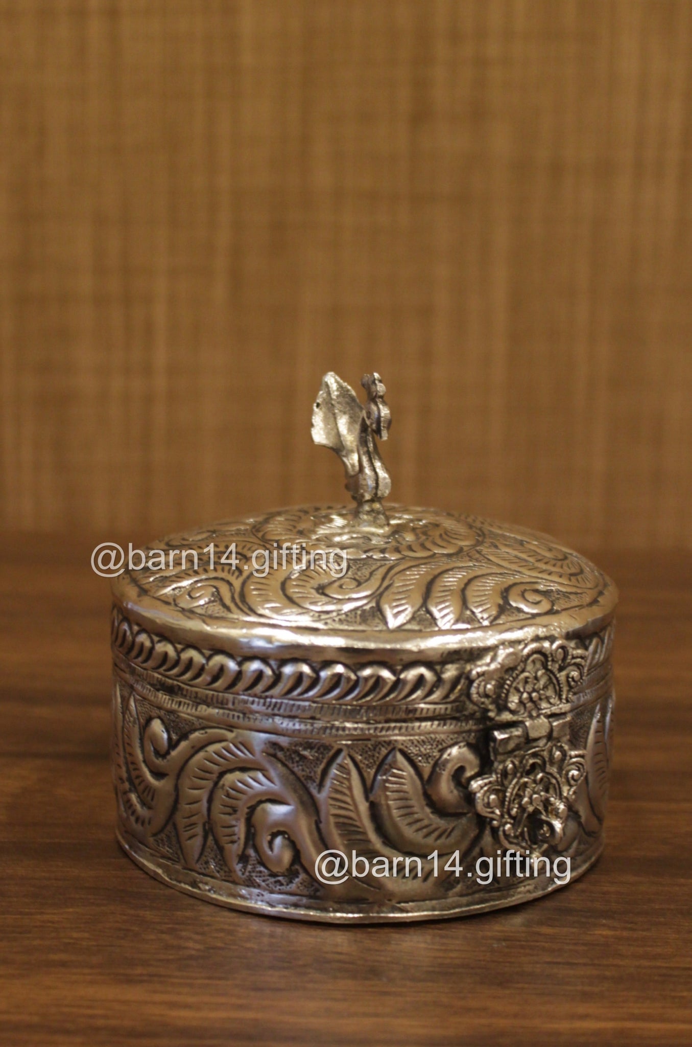 Peacock Floral Carved Round Ornamental Box