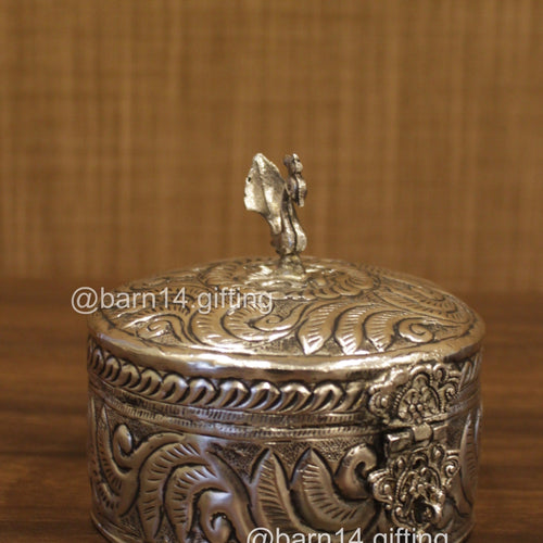 Peacock Floral Carved Round Ornamental Box