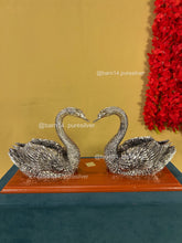 Pure Silver Swan Pair on Wooden Base