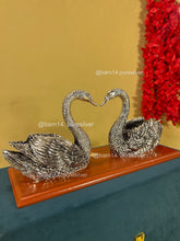 Pure Silver Swan Pair on Wooden Base