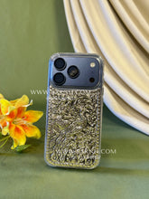 iPhone 17 Pro silver plated mobile cover with intricate handcrafted Indian designs