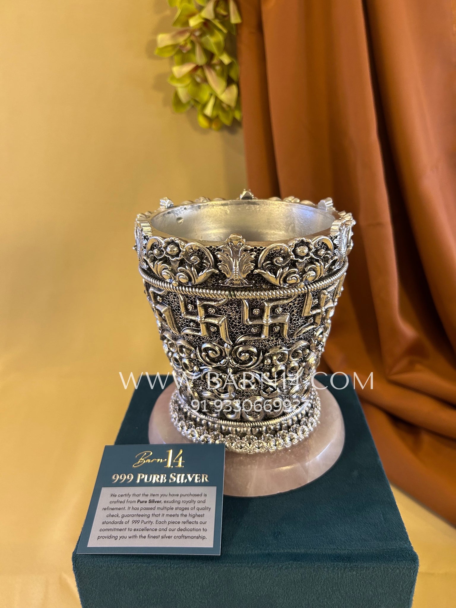Pure Silver Tulsi Pot- Rose Quarts Edition