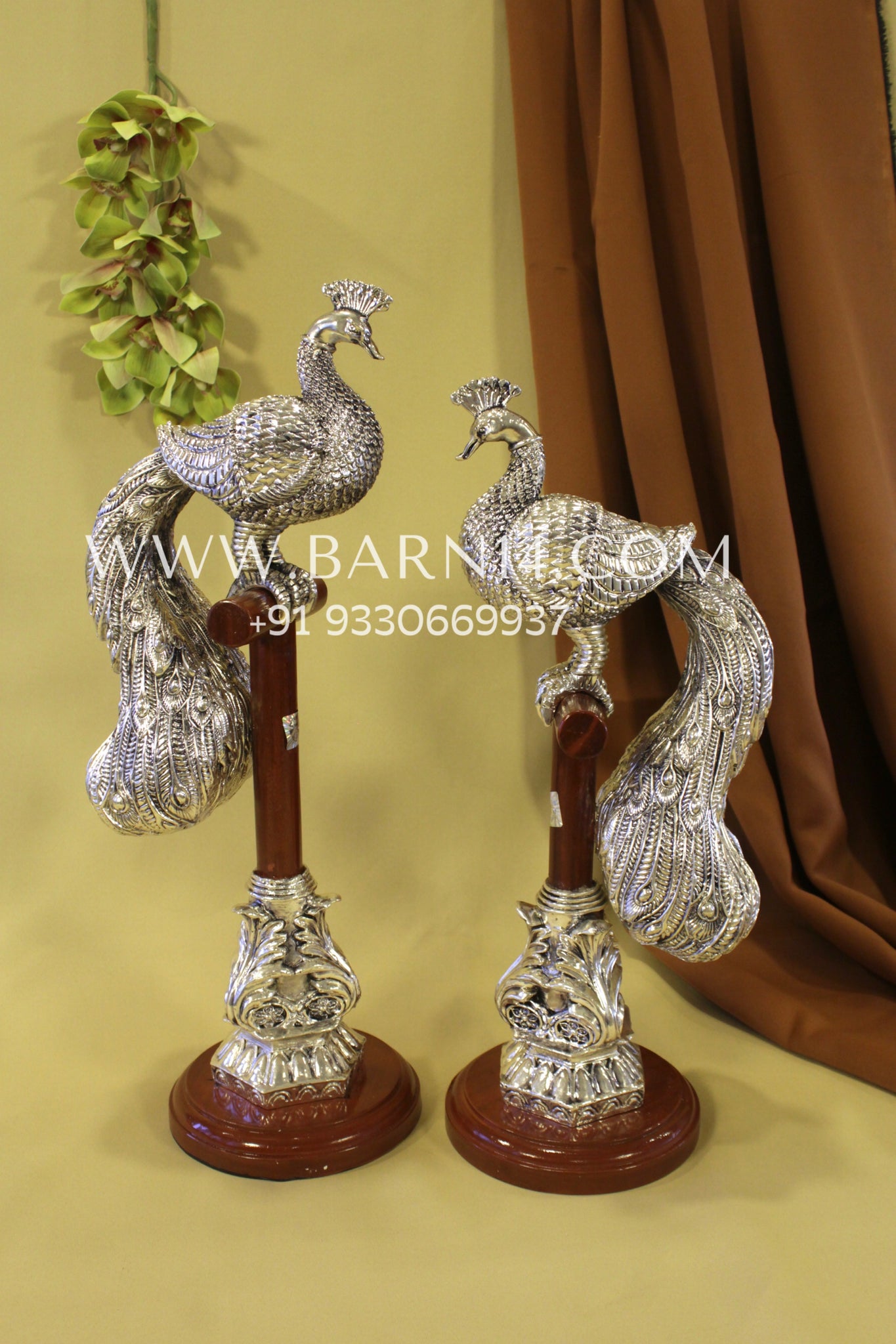 Pure silver peacock on stand