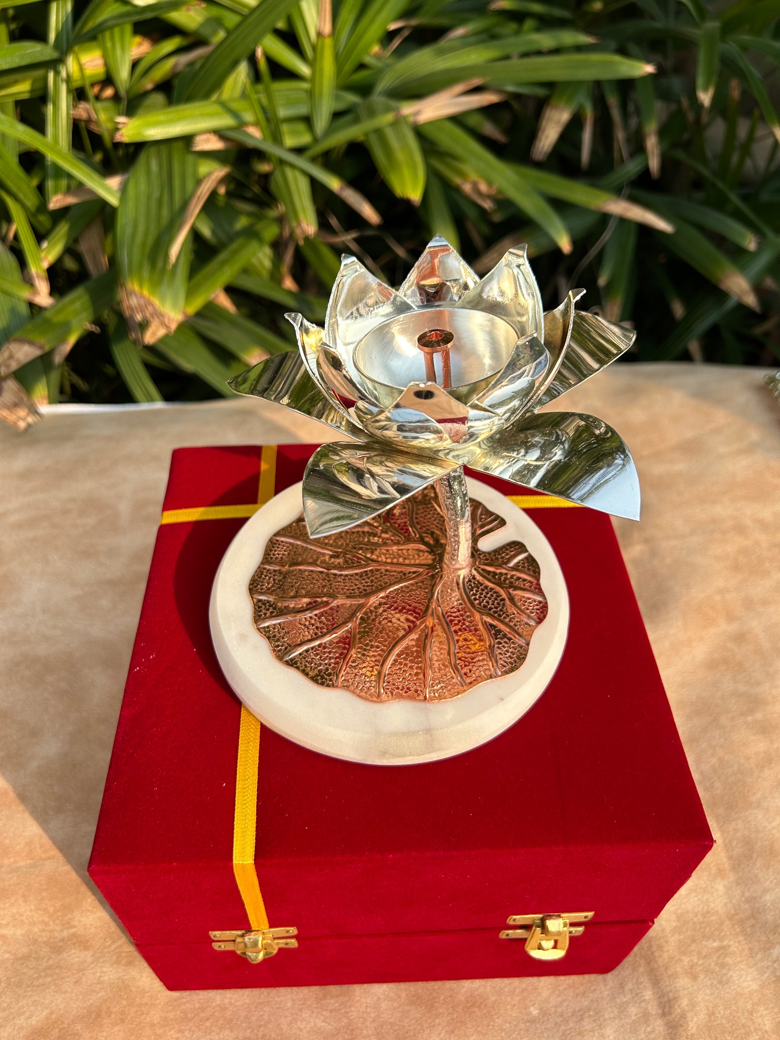 Lotus Diya on Marble Base