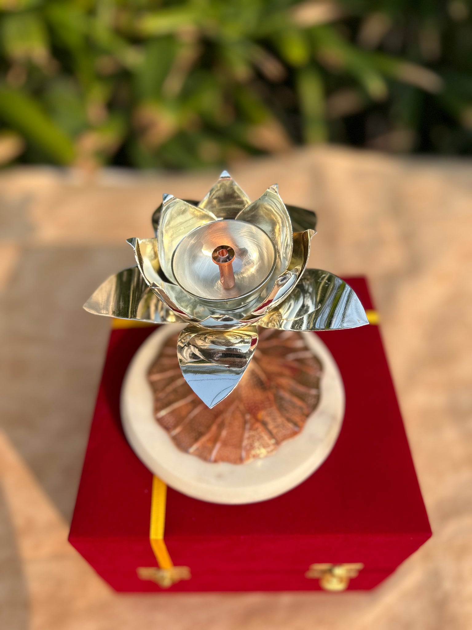 Lotus Diya on Marble Base