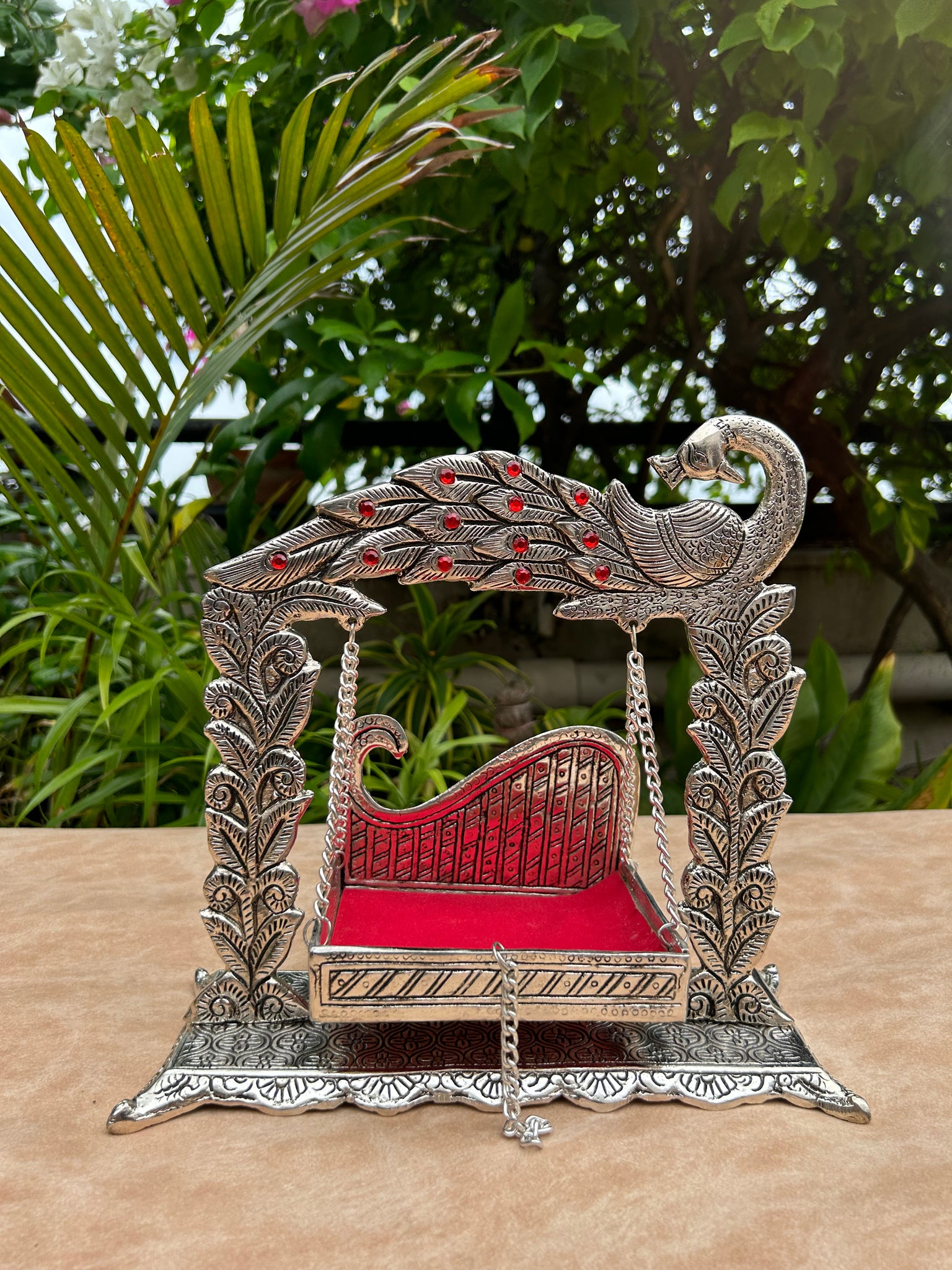 German Silver Stone Peacock Jhula