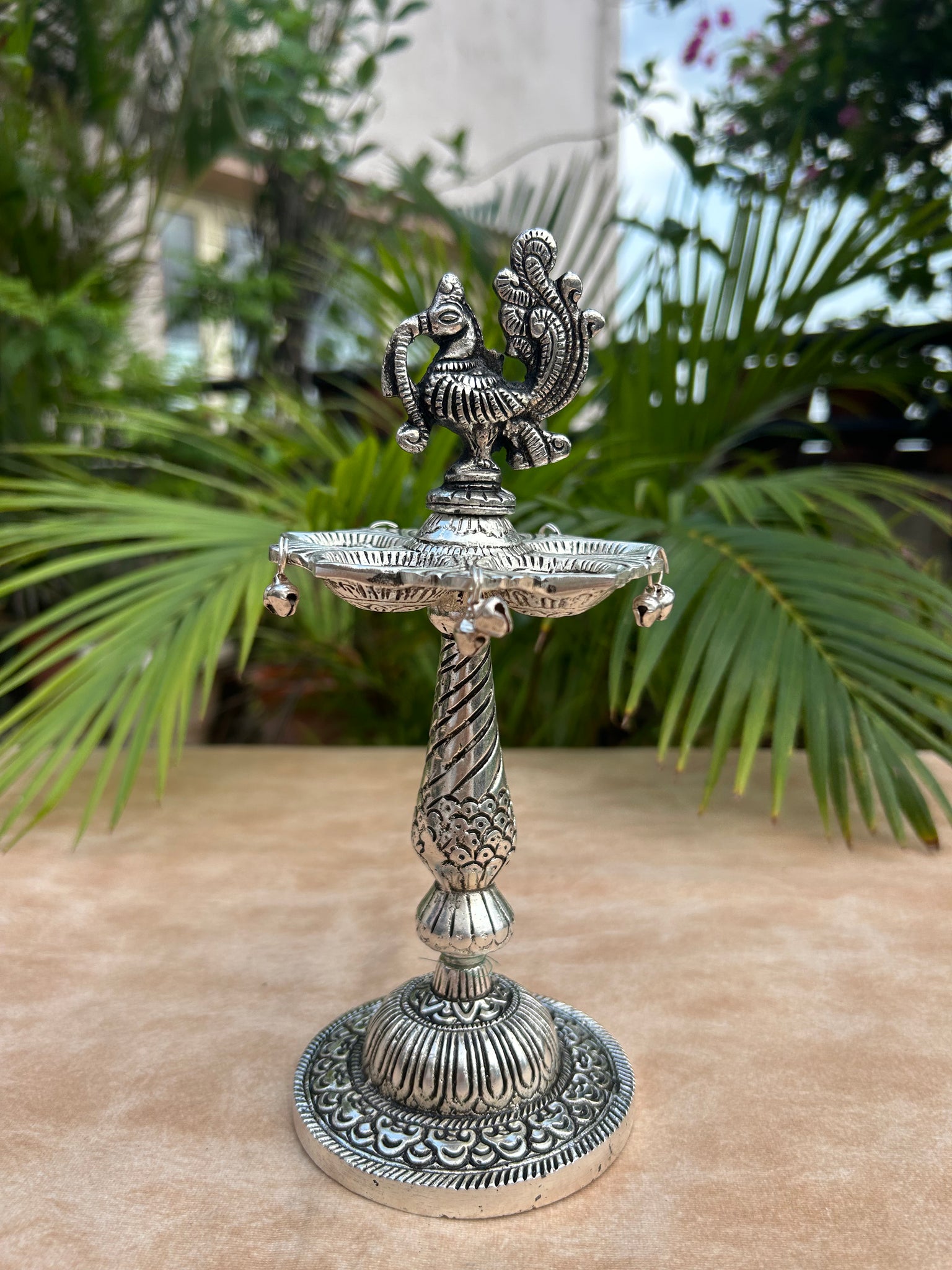 Antique Finish Peacock Diya Stand