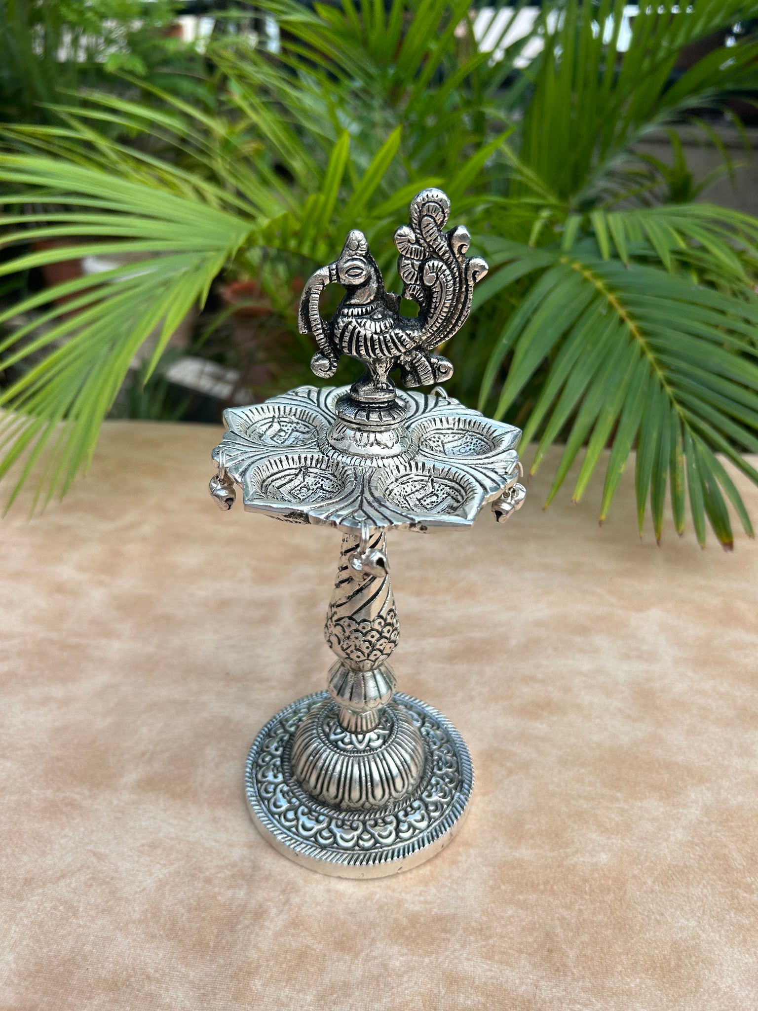 Antique Finish Peacock Diya Stand