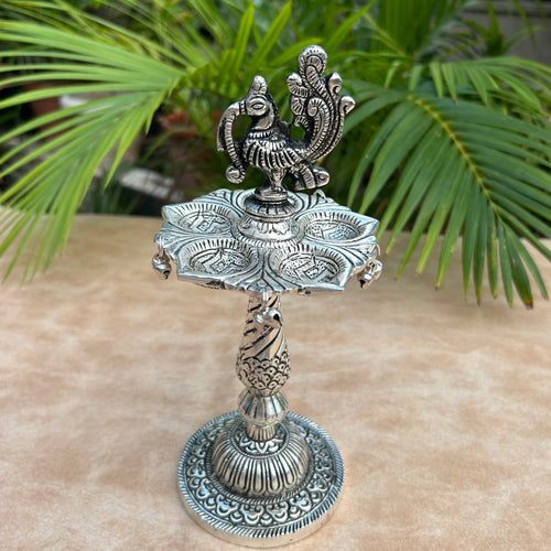 Antique Finish Peacock Diya Stand