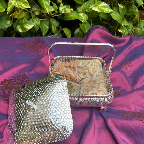 Silver Square Basket with Lid