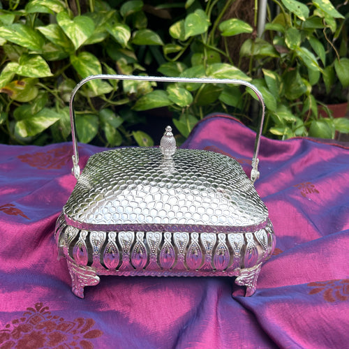 Silver Square Basket with Lid