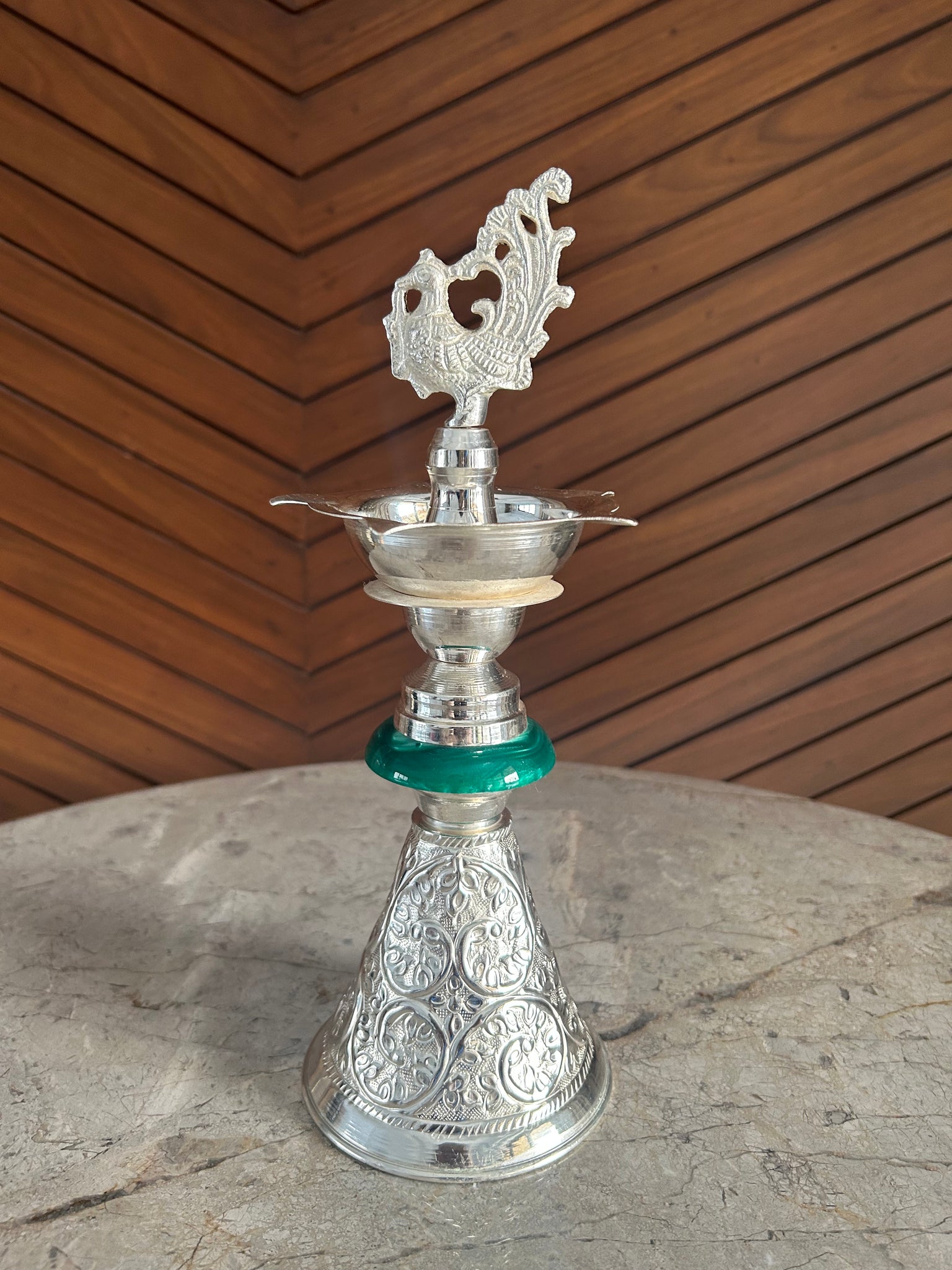 Silver Plated Peacock Diya Stand