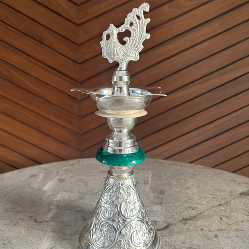 Silver Plated Peacock Diya Stand