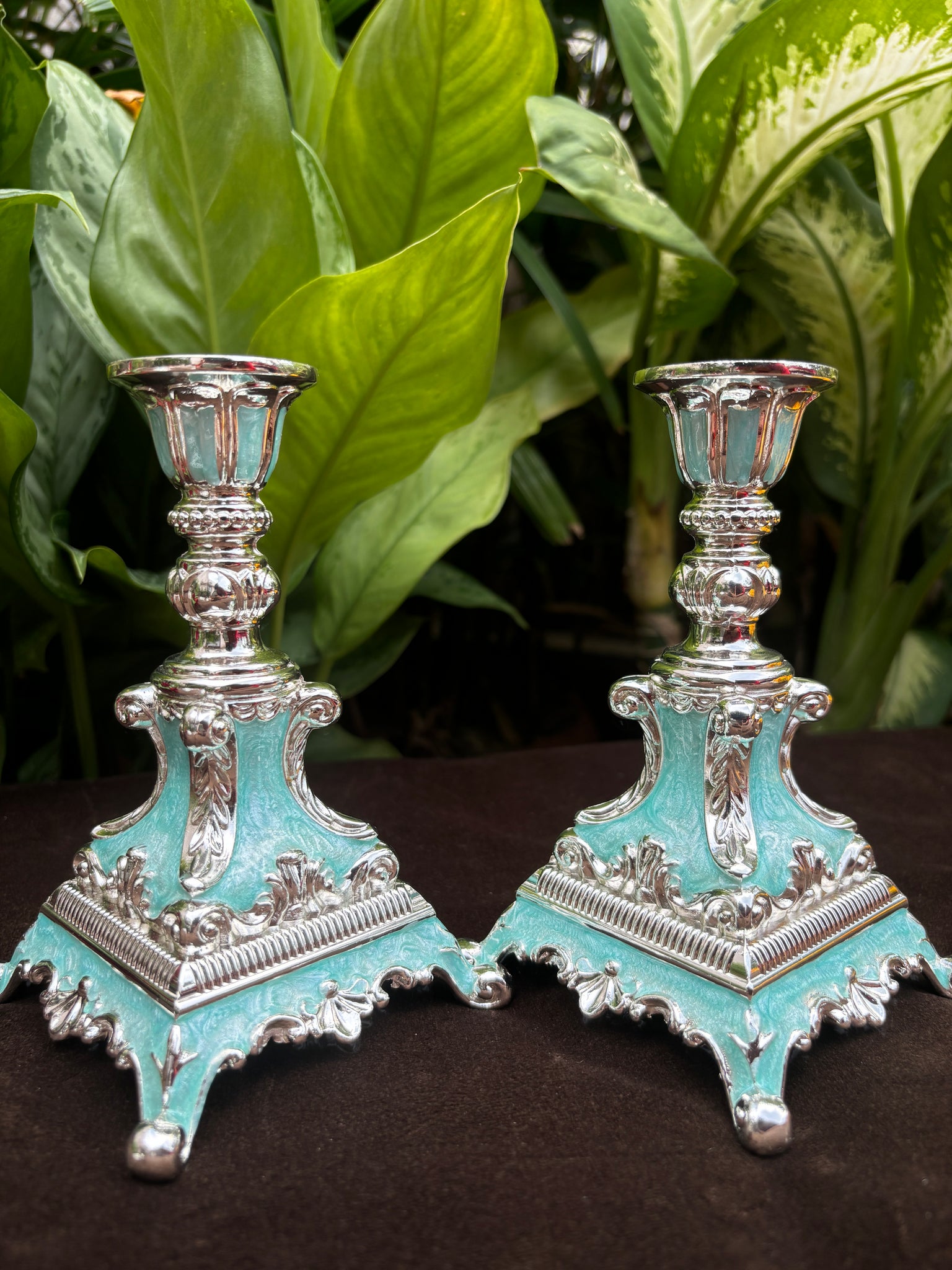 Enamel Candle Stand Pair