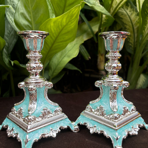 Enamel Candle Stand Pair