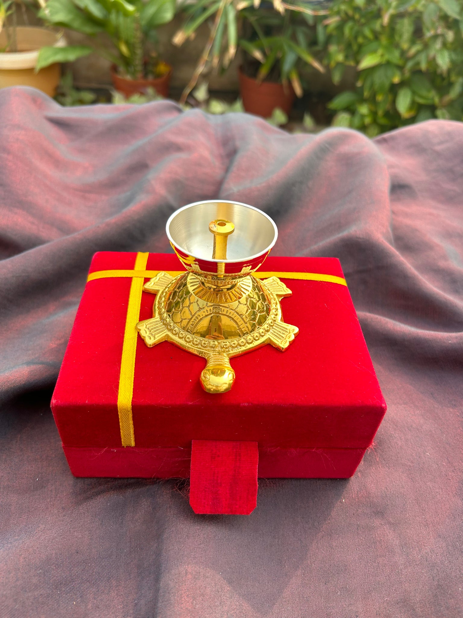 Tortoise Diya with Velvet Box