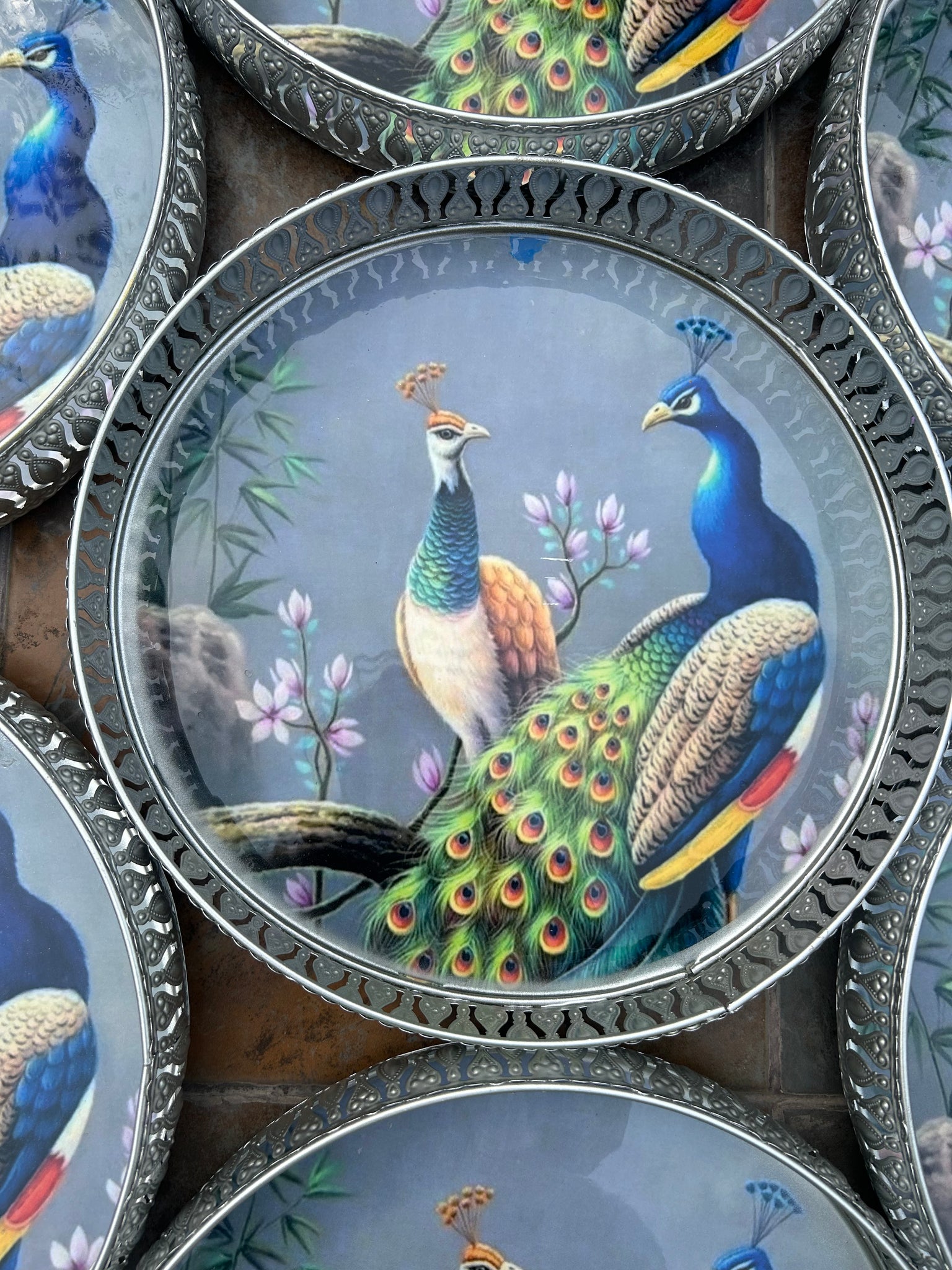 Peacock Design Round Platter