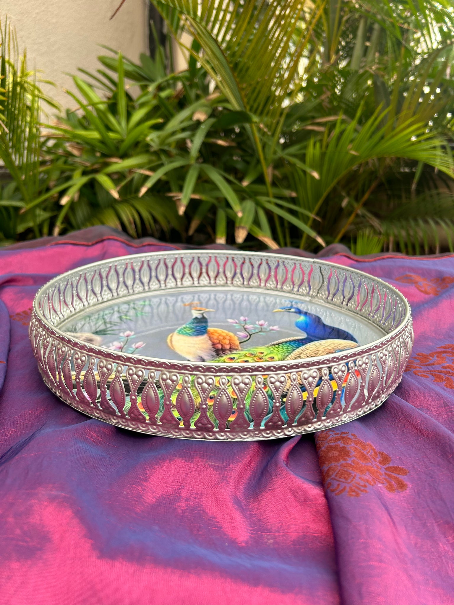 Peacock Design Round Platter