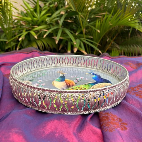 Peacock Design Round Platter