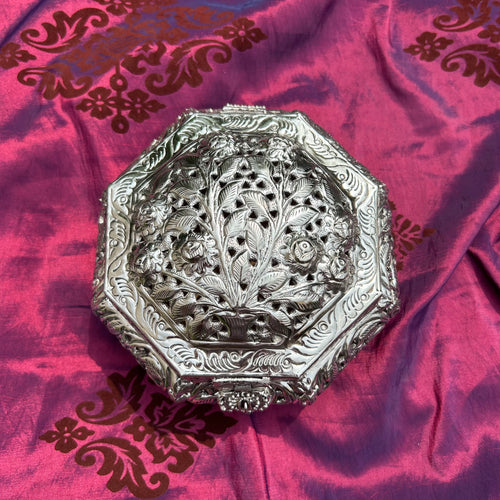 German Silver Dry Fruit Box- Hexagon