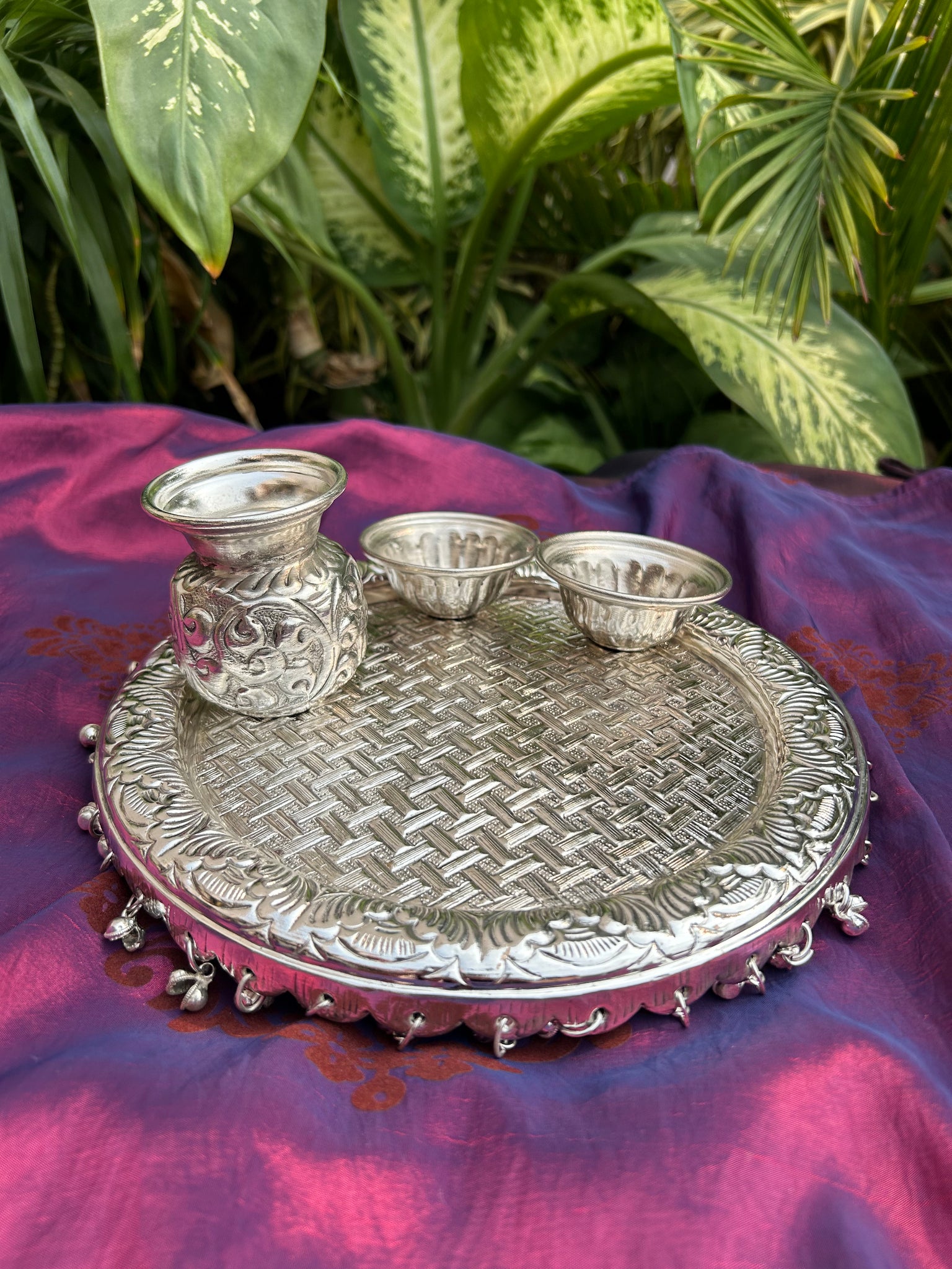 German Silver Pooja Thali Set