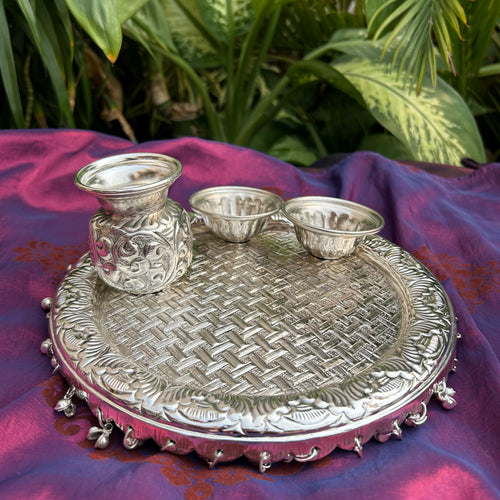 German Silver Pooja Thali Set