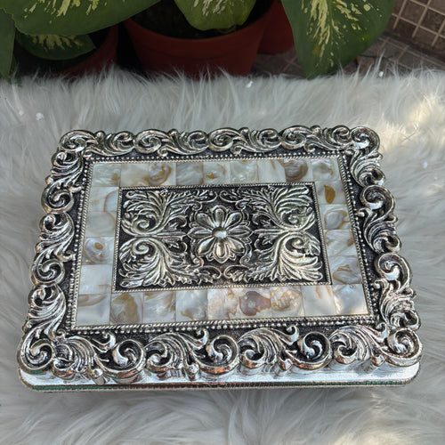 Pure Silver Rectangle Mother of Pearl Chowki