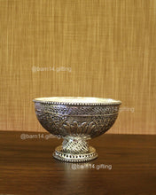 German silver lotus round fruit bowl with intricate engravings, perfect for serving fruits, dry fruits, or sweets, auspicious centerpiece for weddings, Diwali, and housewarming gifts.
