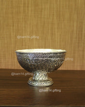 German silver lotus round fruit bowl with intricate engravings, perfect for serving fruits, dry fruits, or sweets, auspicious centerpiece for weddings, Diwali, and housewarming gifts.