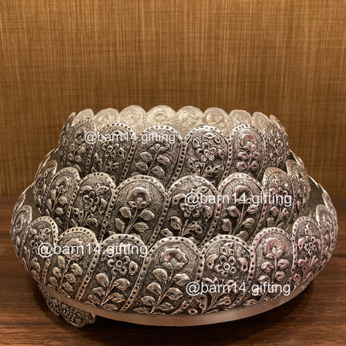 Handcrafted Padmaja urli inspired by lotus blooms, detailed with layered floral carvings — symbolizing purity and serenity, it enhances pooja rooms and festive spaces.