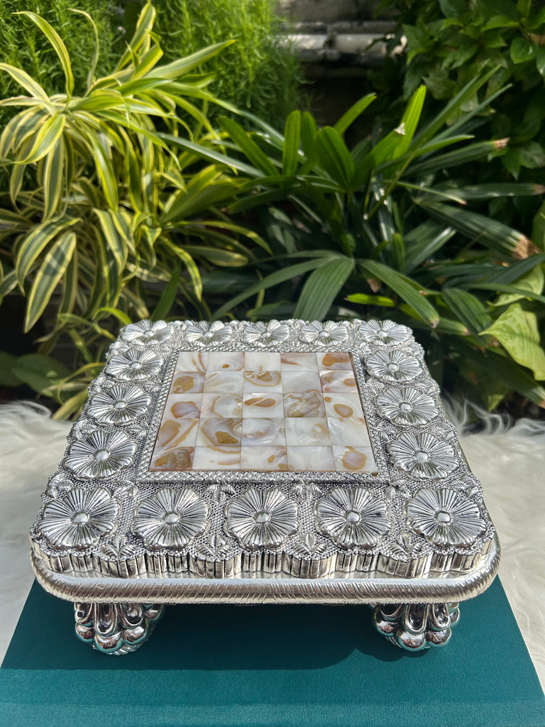 Pure Silver Mother of Pearl Chowki