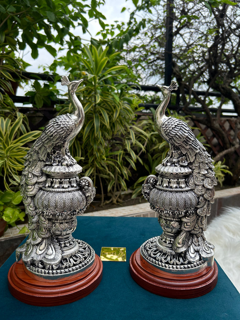 Pure Silver Sitting Peacock Pair