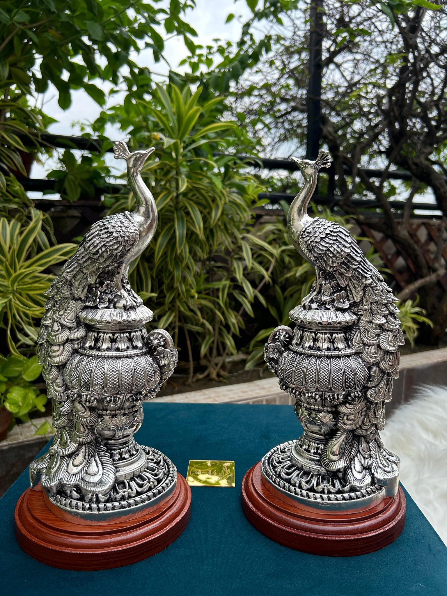 Pure Silver Sitting Peacock Pair