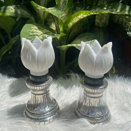 Pure Silver Lotus Marble Candle Stand