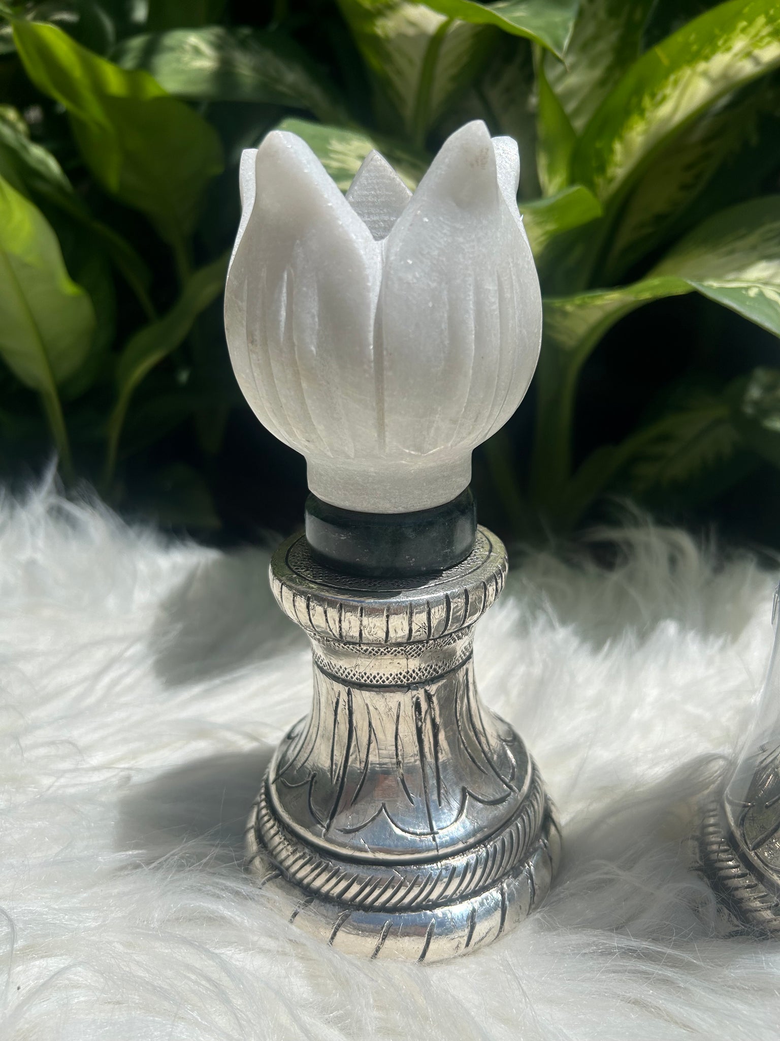 Pure Silver Lotus Marble Candle Stand