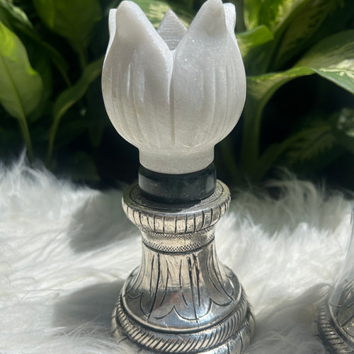 Pure Silver Lotus Marble Candle Stand