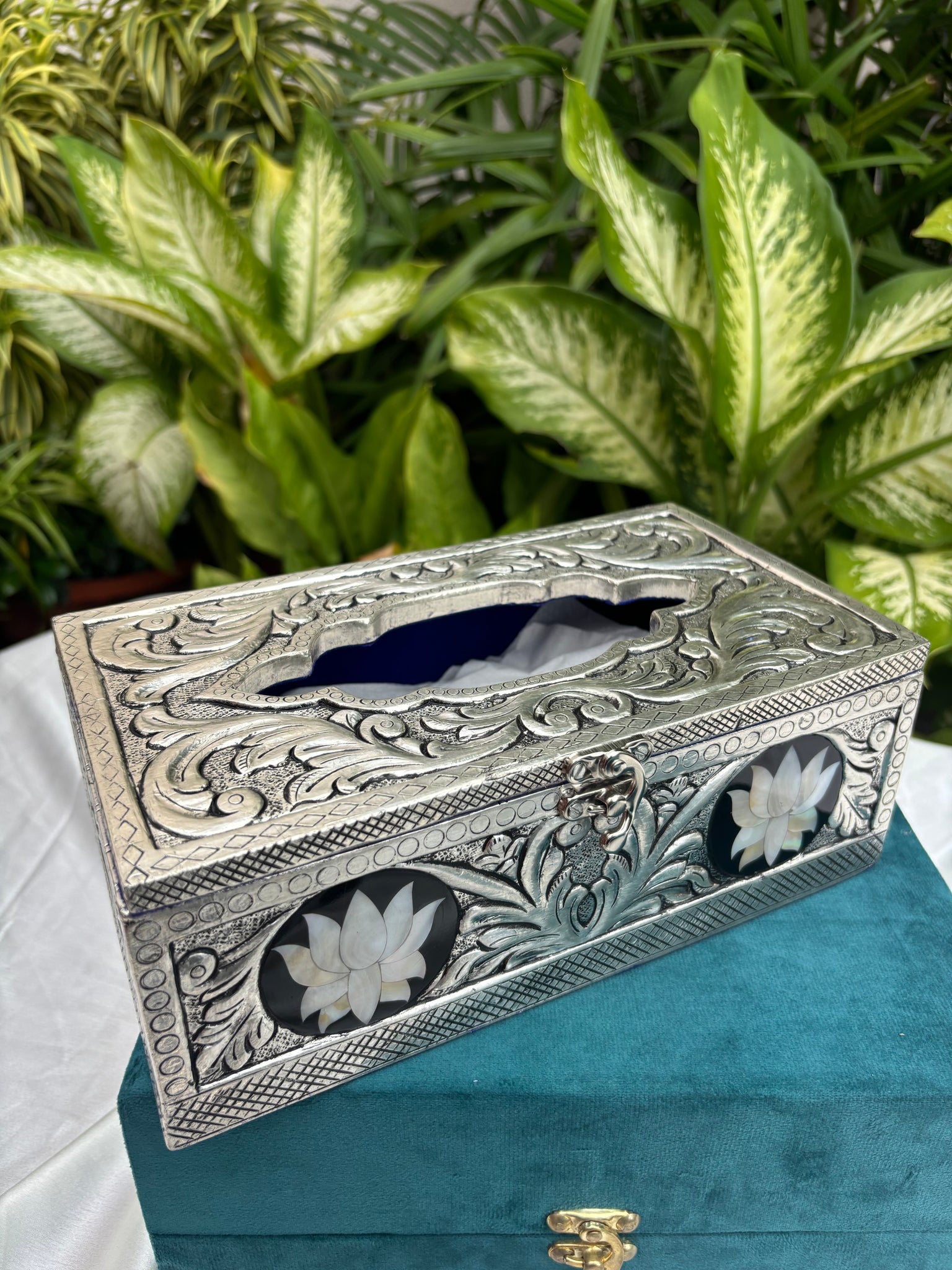 Pure Silver Mother of Pearl Tissue Box