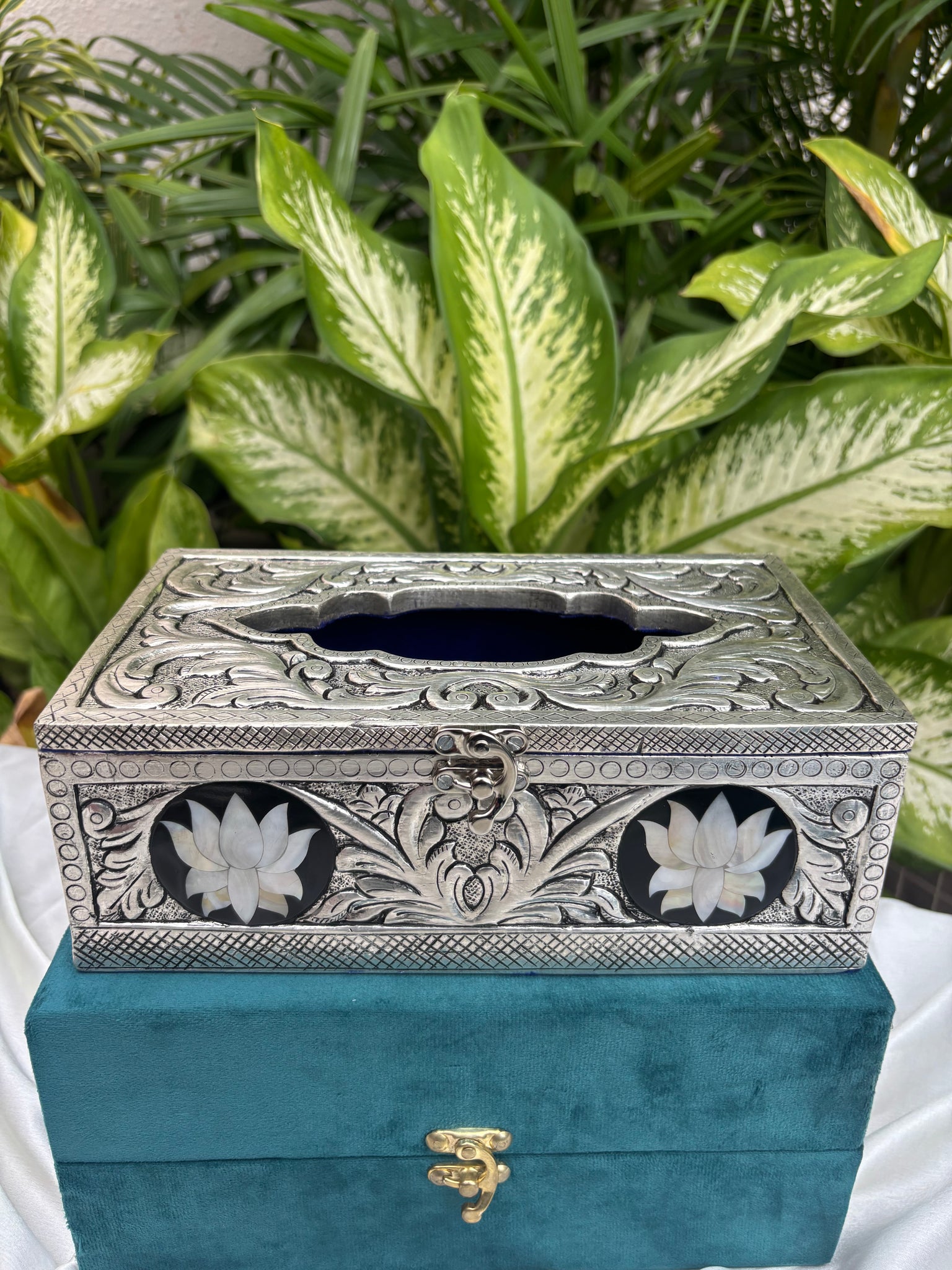 Pure Silver Mother of Pearl Tissue Box