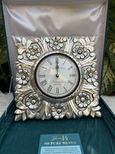 Pure Silver Square Flower Design Clock