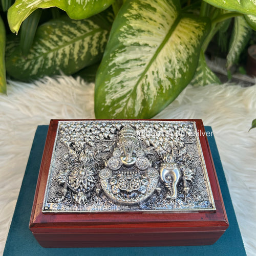 999 pure silver Balaji dry fruit box with intricate detailing, luxury devotional gift for Diwali, weddings, and housewarmings.