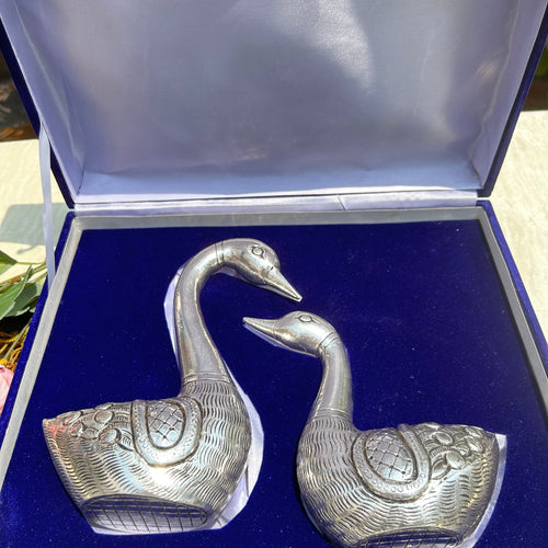 Pure Silver Duck Statue Pair