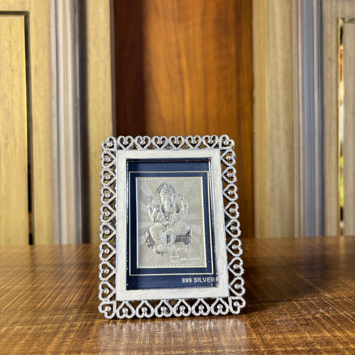 Pure Silver Ganesha Pearl Frame Idol