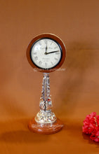 Elegant pure silver table clock on decorative stand – timeless luxury gift for Diwali, corporate events, or royal interiors.