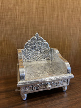 Handcrafted 999 pure silver singhasan, for Ganesh, Krishna, Lakshmi idols, auspicious handcrafted pooja accessory.