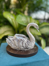 999 pure silver swan figurine on polished wooden base, handcrafted premium décor and gifting piece for weddings, anniversaries, and housewarmings
