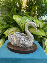 999 pure silver swan figurine on polished wooden base, handcrafted premium décor and gifting piece for weddings, anniversaries, and housewarmings