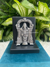 999 pure silver Tirupati Balaji idol on stand, handcrafted devotional gift symbolizing prosperity and divine blessings, ideal for weddings and housewarmings.